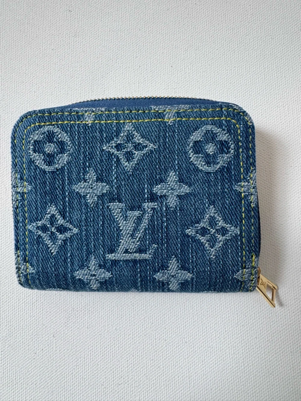 LUXE Remix Monogram Denim Zippy Coin and Card Purse Blue